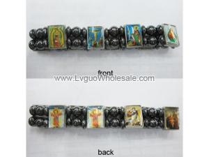 Hematite Beads and Alloy Spacer Religious Bracelet 7.8inch